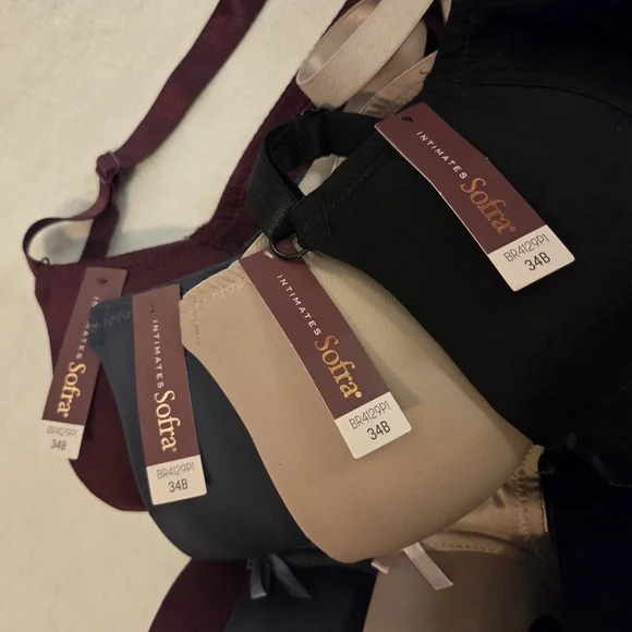 Lot Of 4 SOFRA NWT Black Burgundy Nude Gray Underwire Padded T-Shirt Bras SZ 34B - Picture 5 of 5